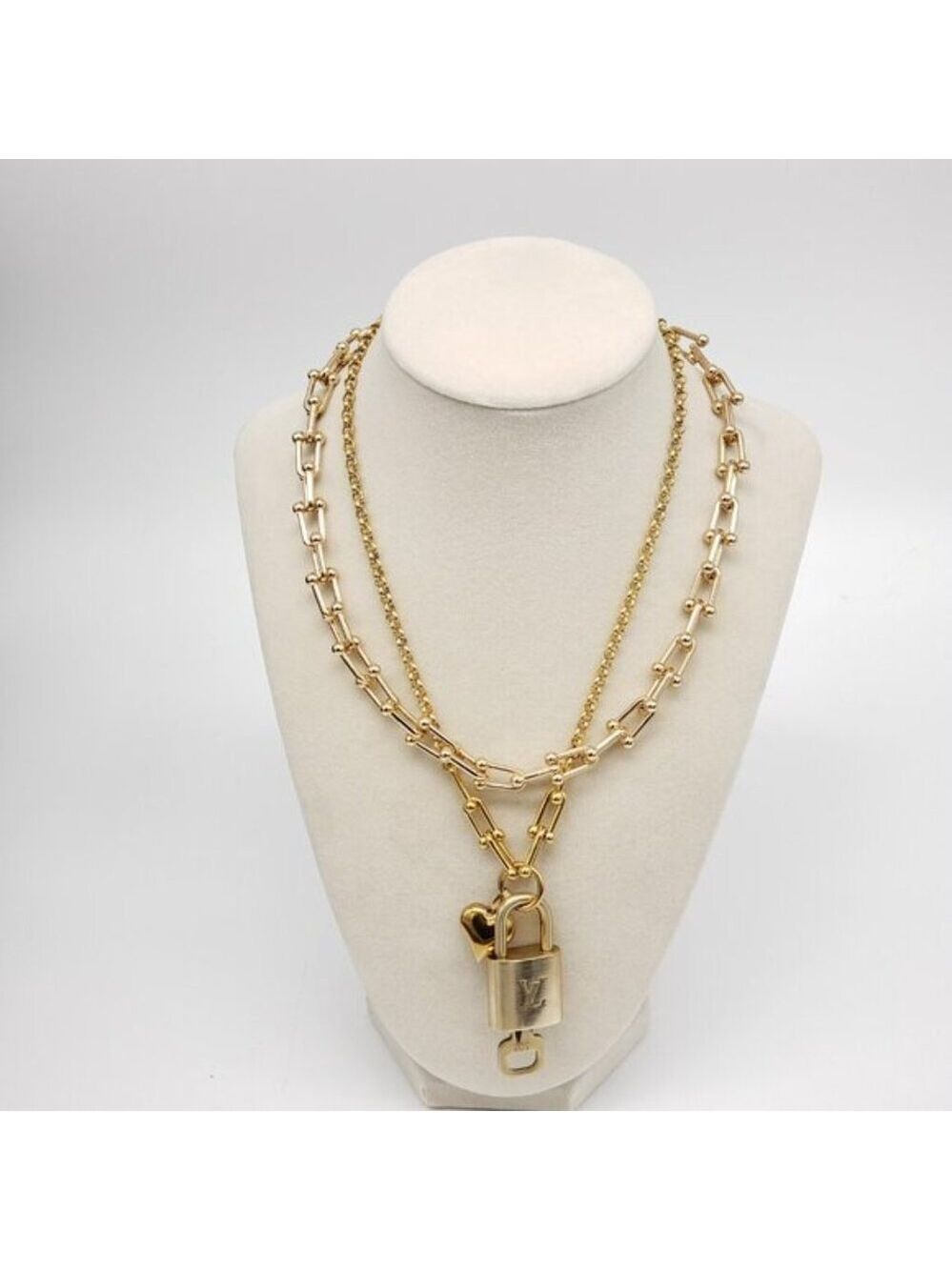 Stainless Steel Gold-Plated Necklace with Authentic Louis Vuitton Padlock